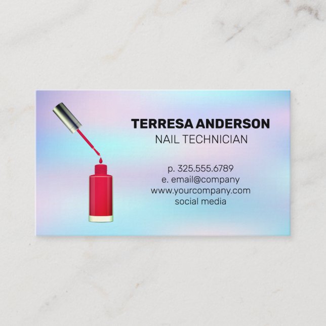 Red Nail Polish and Brush | Pastel Blend Business Card (Front)