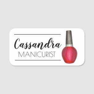 Red Nail Polish Bottle Beauty Manicurist Artist Name Tag