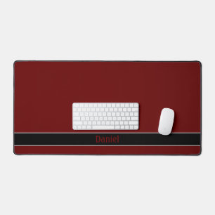 Red Name on Grey Bordered Black Strip on Dark Red  Desk Mat