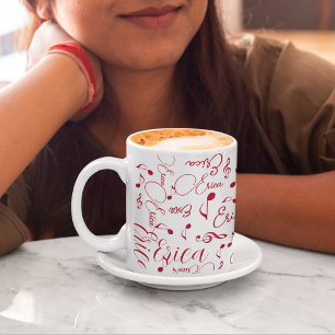  Red Names and Speckled Musical Notes  Coffee Mug