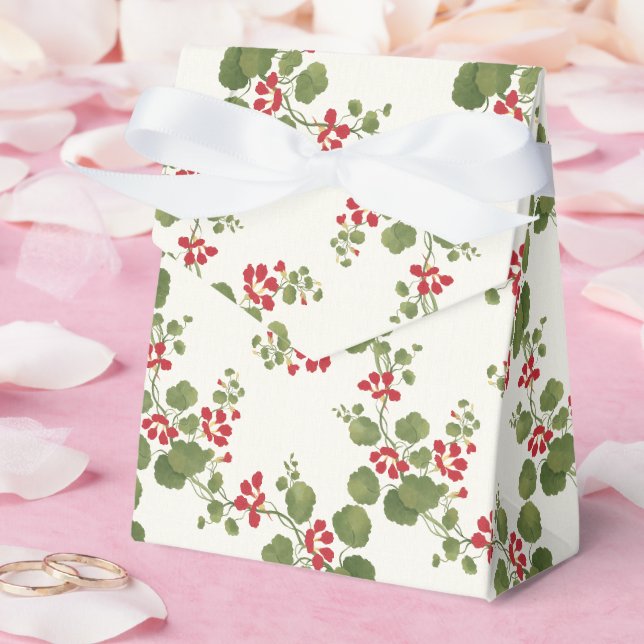 Red Nasturtium Cream Background  Favour Box (Wedding)