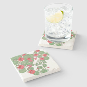 Red Nasturtiums   Antique Lithograph 1896 Stone Coaster