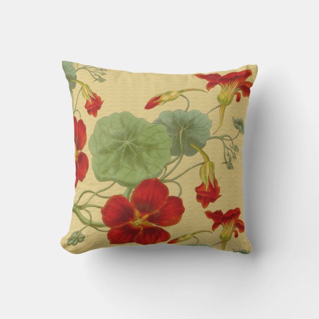 Red Nasturtiums on Gold Outdoor Pillow 16x16 (Front)