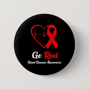 Red National Heart Disease Awareness Month  6 Cm Round Badge