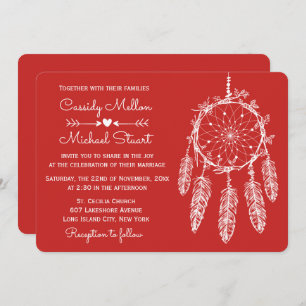 Red Native American Dream Catcher Boho Wedding Invitation