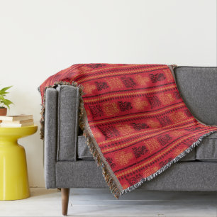 Red Native Pattern Ethnic Tribe Boho Culture Throw Blanket
