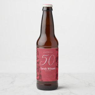 Red Nature Anemones Floral Surprise Birthday Beer Bottle Label