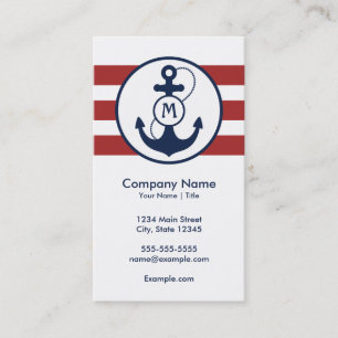 Red Nautical Anchor Monogram Business Card