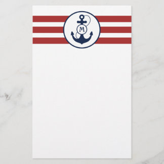 Red Nautical Anchor Monogram Stationery