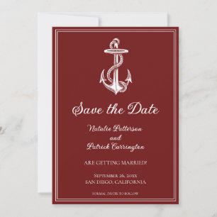 Red Nautical Anchor Save the Date Invite
