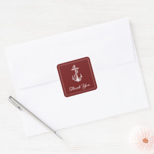 Red Nautical Anchor Thank You Stickers