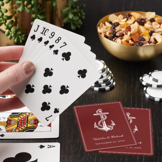Red Nautical Anchor Wedding Playing Cards (In Situ)