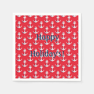 Red Nautical Anchors Customisable Holiday Message Napkin