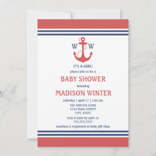 Red Nautical Baby Shower Invitations