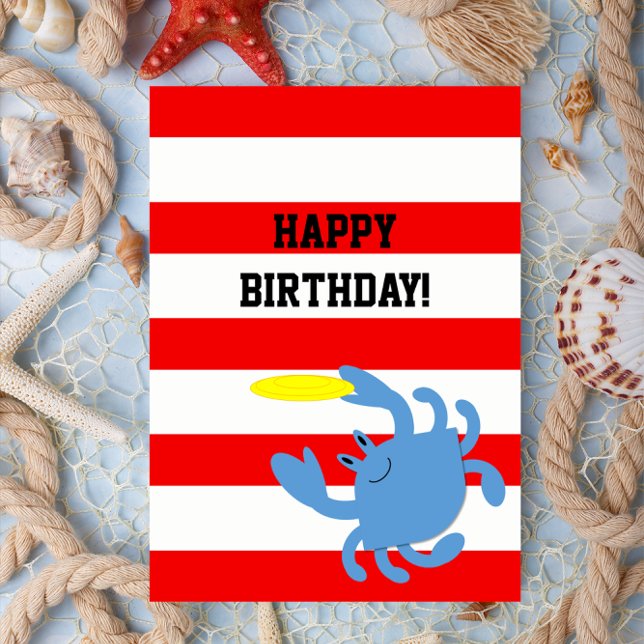 Red Nautical Blue Crab Personalised Birthday Card (Creator Uploaded)