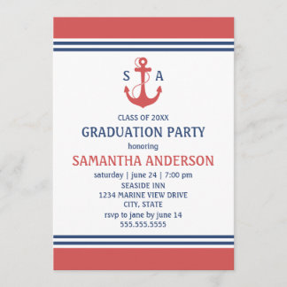 Red Nautical Graduation Party Invites