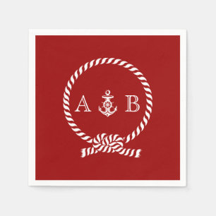 Red Nautical Rope and Anchor Monogrammed Napkin