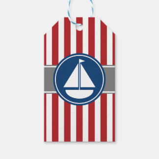 Red Nautical Sailboat Stripes Gift Tags