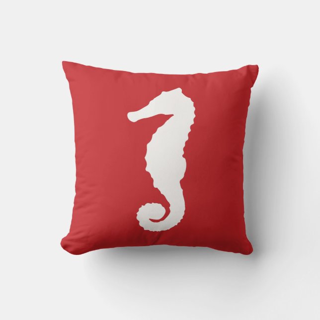 Red Nautical Seahorse Cushion (Front)