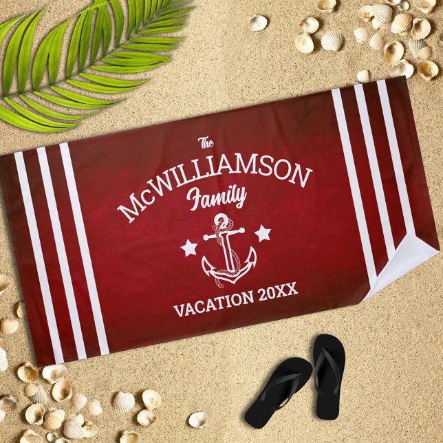 Red Nautical Theme Family Event Beach Towel (Creator Uploaded)