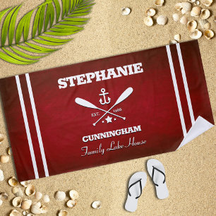 Red Nautical Theme Striped Beach Towel