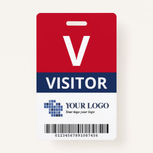 Red Navy Add Your Logo & Bar Code Visitor ID Badge