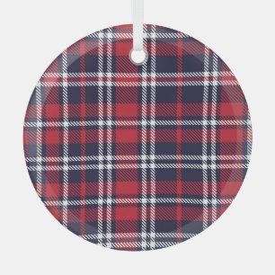 Red Navy Asymmetric Plaid Texture Glass Tree Decoration