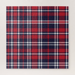 Red Navy Asymmetric Plaid Texture Jigsaw Puzzle