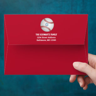Red, Navy Baseball, Star of David Bar Mitzvah Envelope