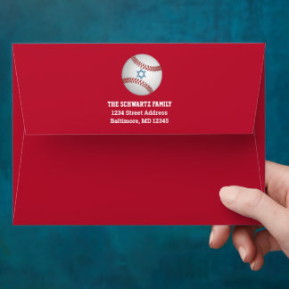 Red, Navy Baseball, Star of David Bar Mitzvah Envelope