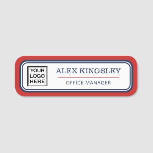 Red Navy Blue Border Name Title & Logo Tag