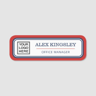 Red Navy Blue Border Name Title & Logo Tag