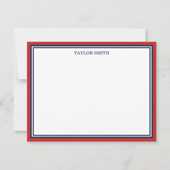 Red & Navy Blue Borders Add Your Name Card (Front)