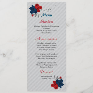 red & navy blue flowers botanical wedding menu