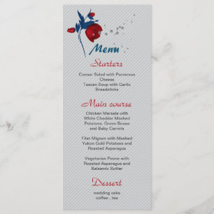 red & navy blue flowers botanical wedding menu