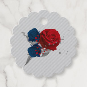 red & navy blue flowers grey favour tag