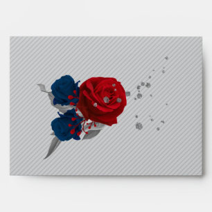 red & navy blue flowers grey wedding envelope