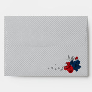red & navy blue flowers grey wedding envelope