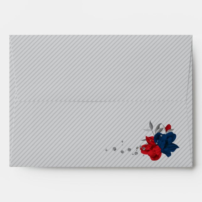 red & navy blue flowers grey wedding envelope (Back (Top Flap))