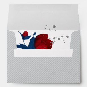red & navy blue flowers grey wedding envelope