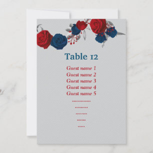 red & navy blue flowers seating chart table number