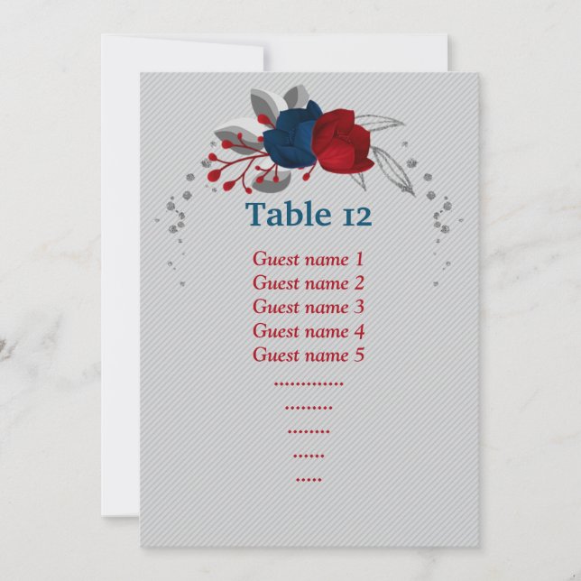 red & navy blue flowers seating chart table number (Front)