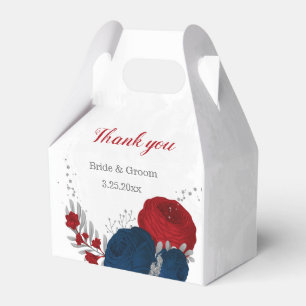 red & navy blue flowers silver botanical wedding favour box