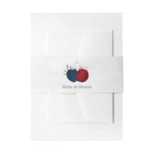 red & navy blue flowers silver botanical wedding invitation belly band