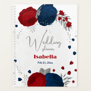 red & navy blue flowers silver botanical wedding planner
