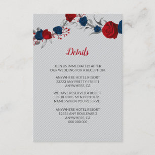 Red & navy blue flowers silver leaves details enclosure card