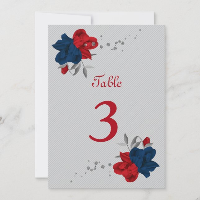 red & navy blue flowers table number (Front)