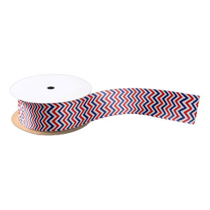 Red, Navy Blue Large Chevron ZigZag Pattern Satin Ribbon