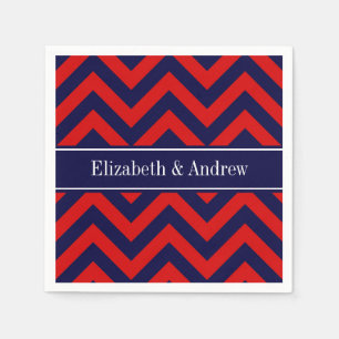 Red, Navy Blue LG Chevron Navy Blue Name Monogram Napkin
