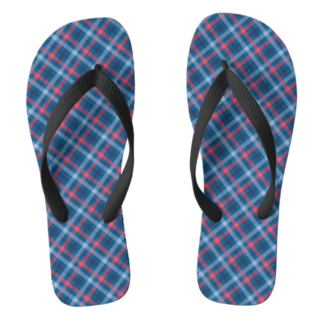 Red Navy Blue Light Blue Plaid Tartan Plaid  Jandals (Footbed)